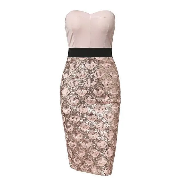 Plus Size Mesh Sequins Party Sleeveless Dress