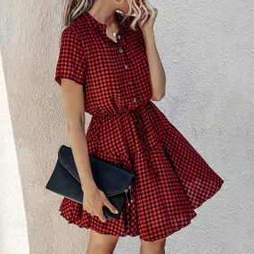 Plus Size Plaid High Waist A-line Loose Office Mini Dress