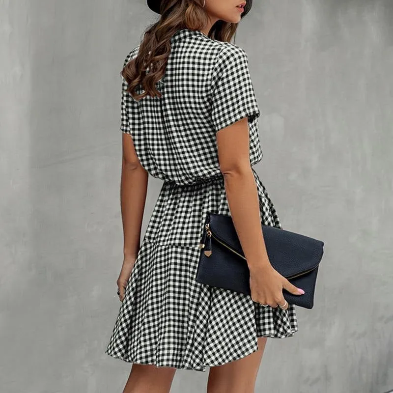 Plus Size Plaid High Waist A-line Loose Office Mini Dress