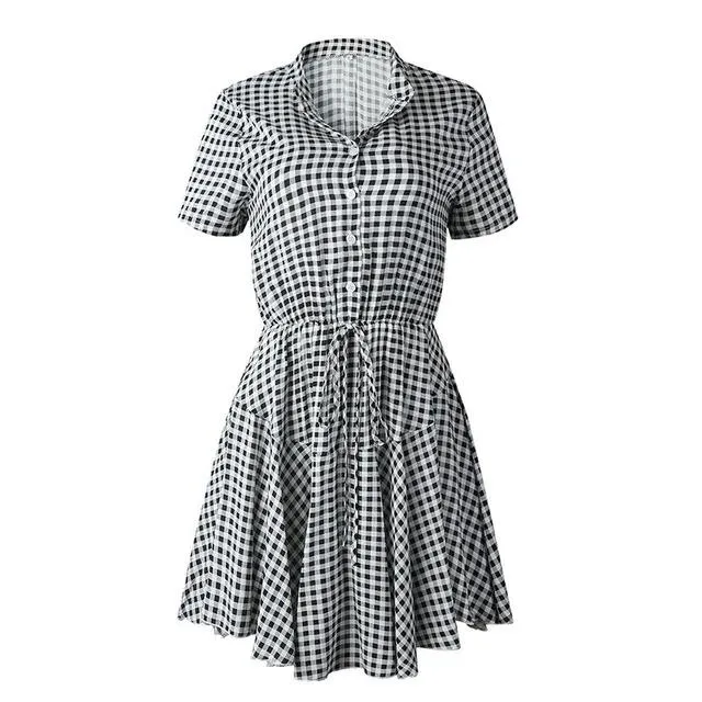 Plus Size Plaid High Waist A-line Loose Office Mini Dress