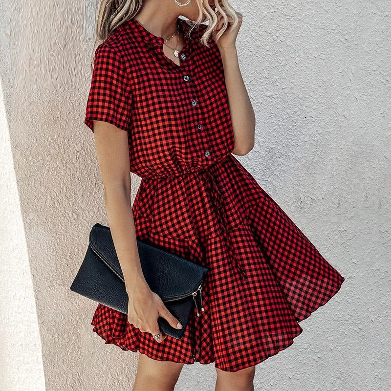 Plus Size Plaid High Waist A-line Loose Office Mini Dress