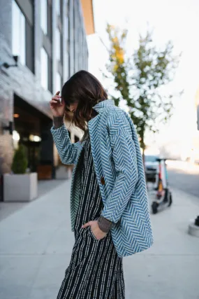 Portuguese Wool Pieper Coat in Cobalt and Cream Herringbone - Pre-Order 12/31