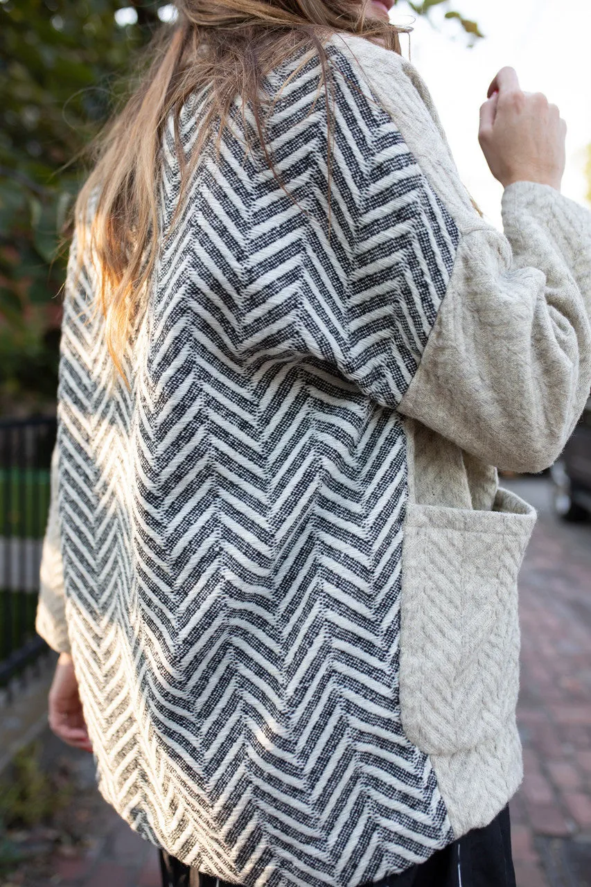 Portuguese Wool Pieper Coat in Neutral Mix-Match Herringbone