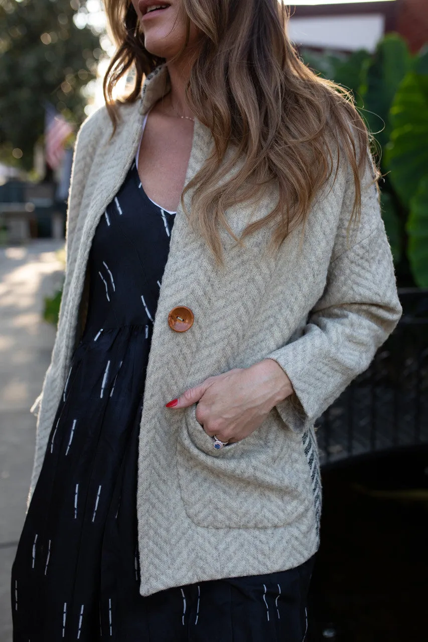 Portuguese Wool Pieper Coat in Neutral Mix-Match Herringbone