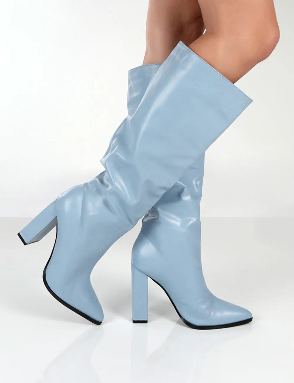 Posie Blue PU Knee High Boots