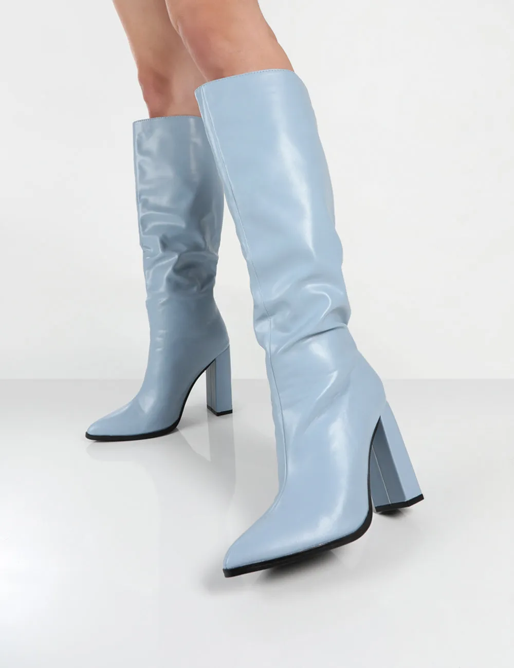 Posie Blue PU Knee High Boots