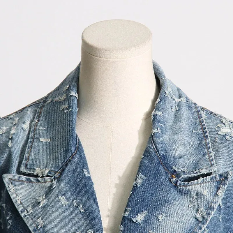 Pre Order:  Grunge Distressed Denim Blazer