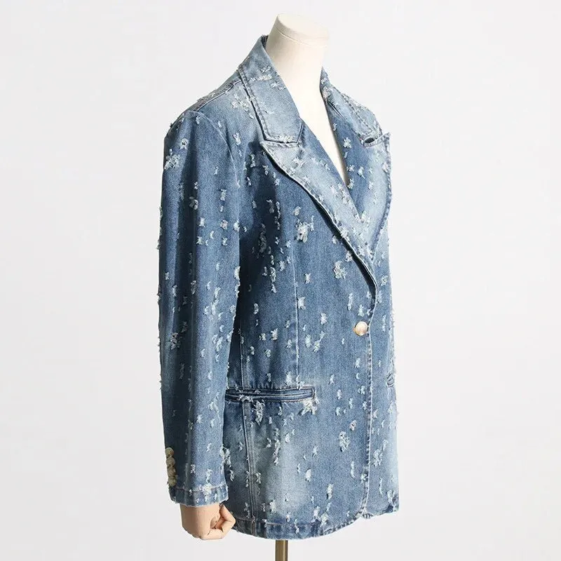 Pre Order:  Grunge Distressed Denim Blazer