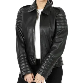 Quilted Leather Jacket with Zipper-Cuffs