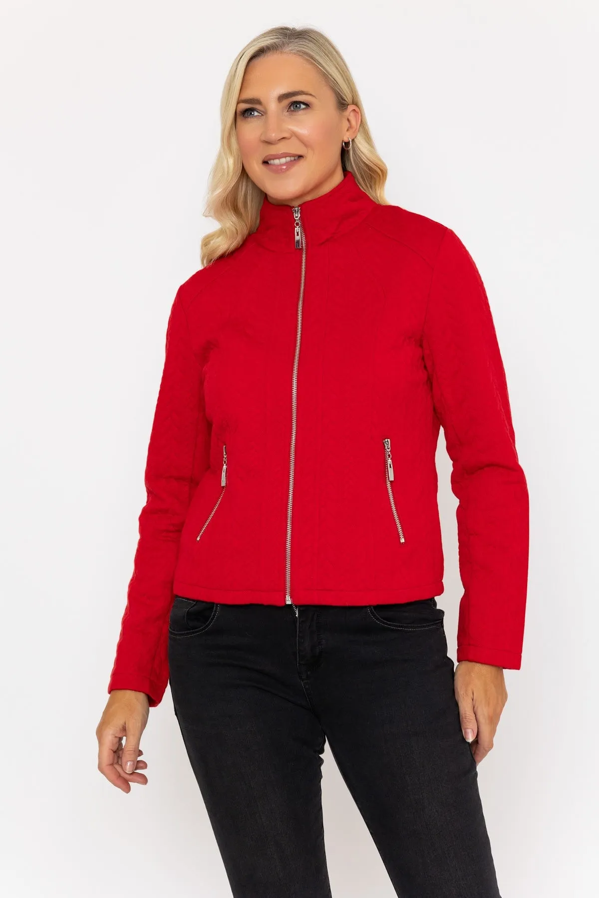 Red Textured Jersey Jacket