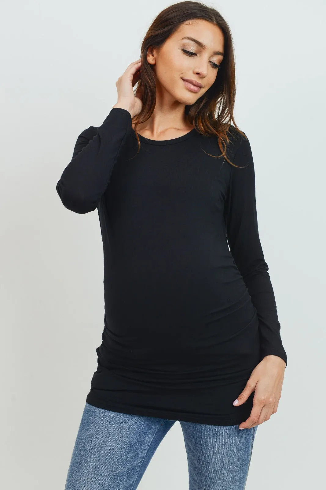 Round Neck Ruched LS Tee