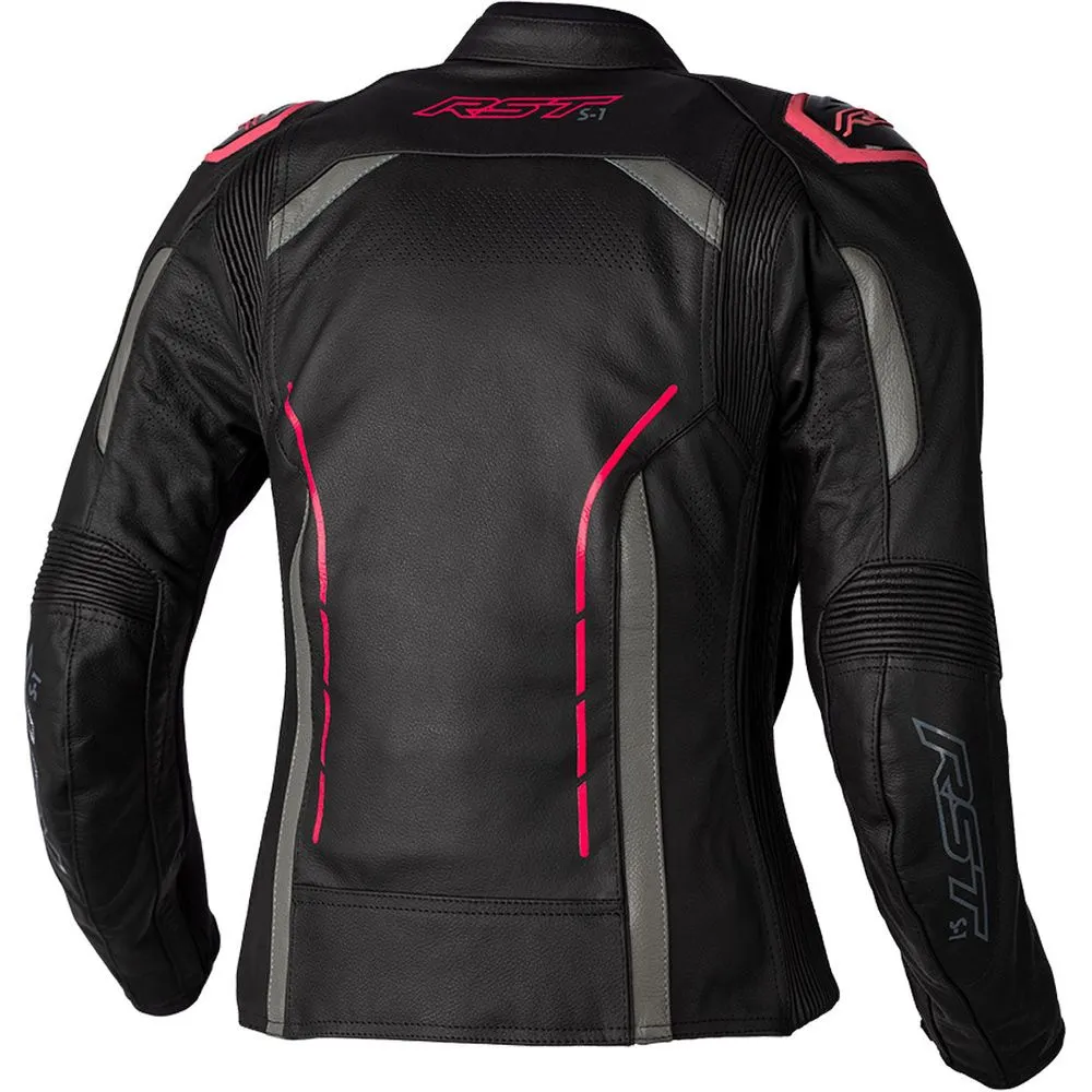 RST S1 CE Ladies Leather Jacket Black / Neon Pink