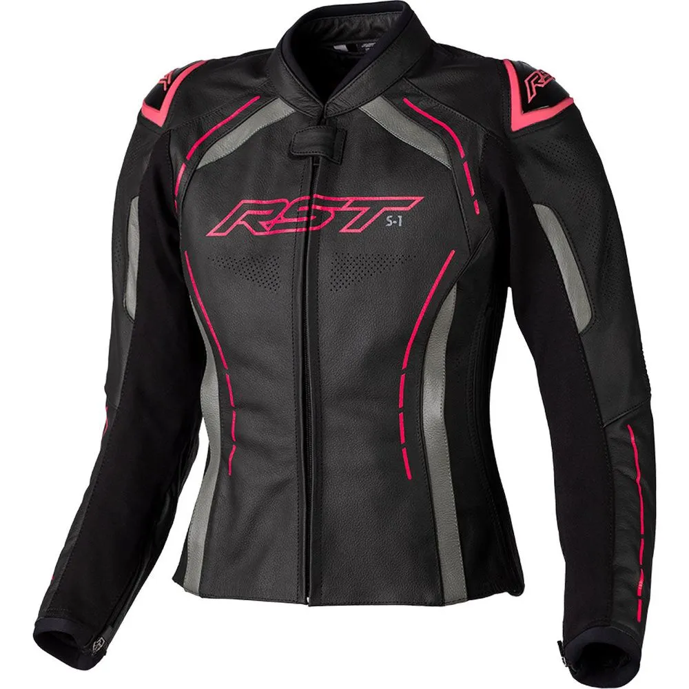 RST S1 CE Ladies Leather Jacket Black / Neon Pink