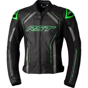 RST S1 CE Leather Jacket Black / Grey / Neon Green