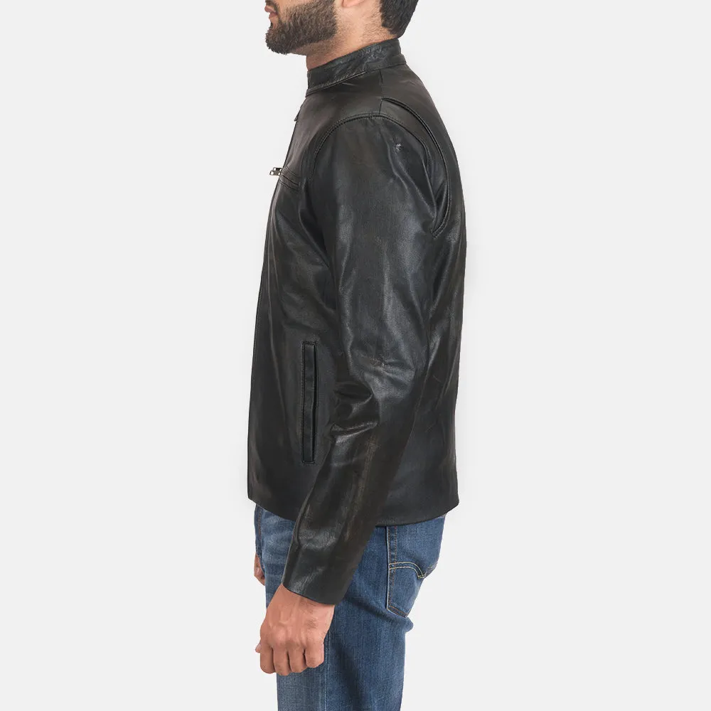 Rustic Black Leather Biker Jacket