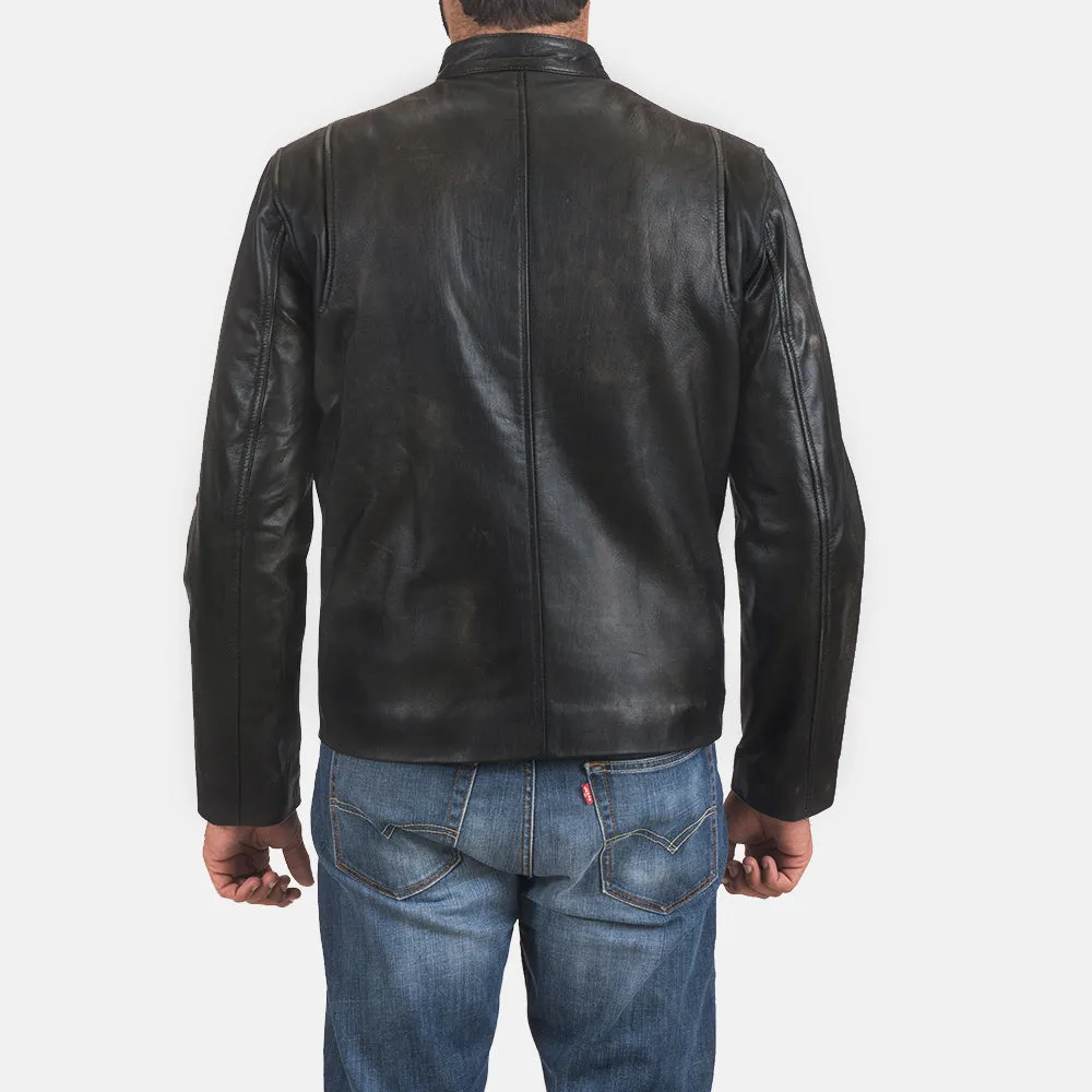 Rustic Black Leather Biker Jacket