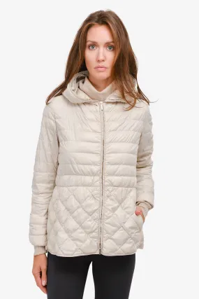 'S Max Mara Cream Quilted Thin Zip-Up Jacket with Hood Size 8 US