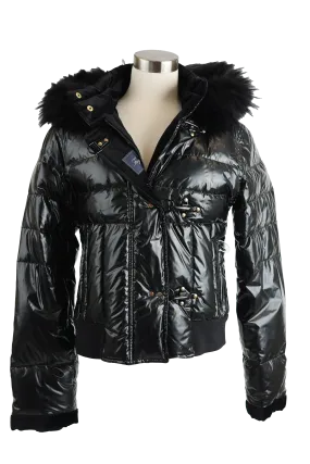 Shiny Quilted Down Puffer Jacket W/ Fur Hood