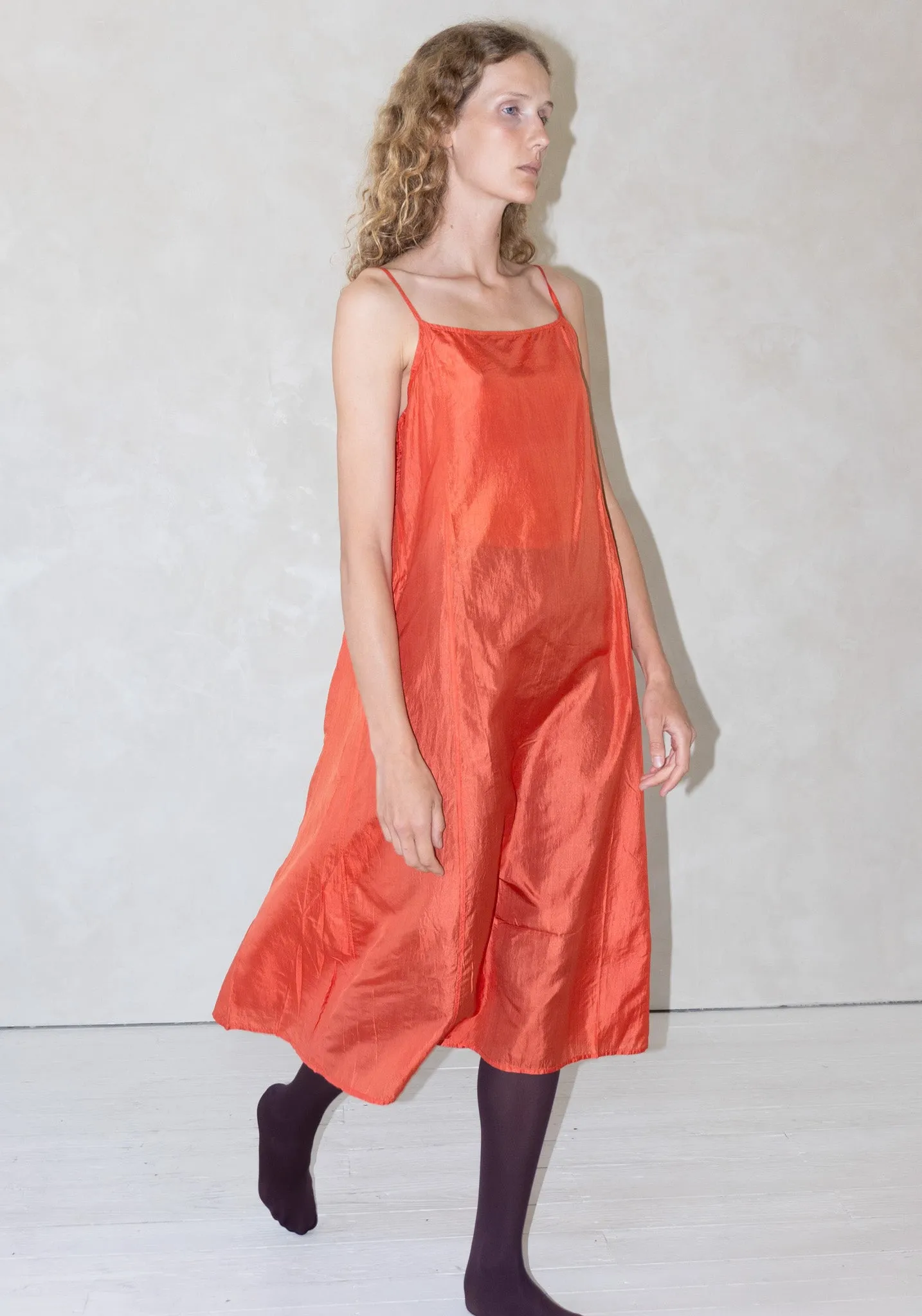 Silk Slip Dress in Coral