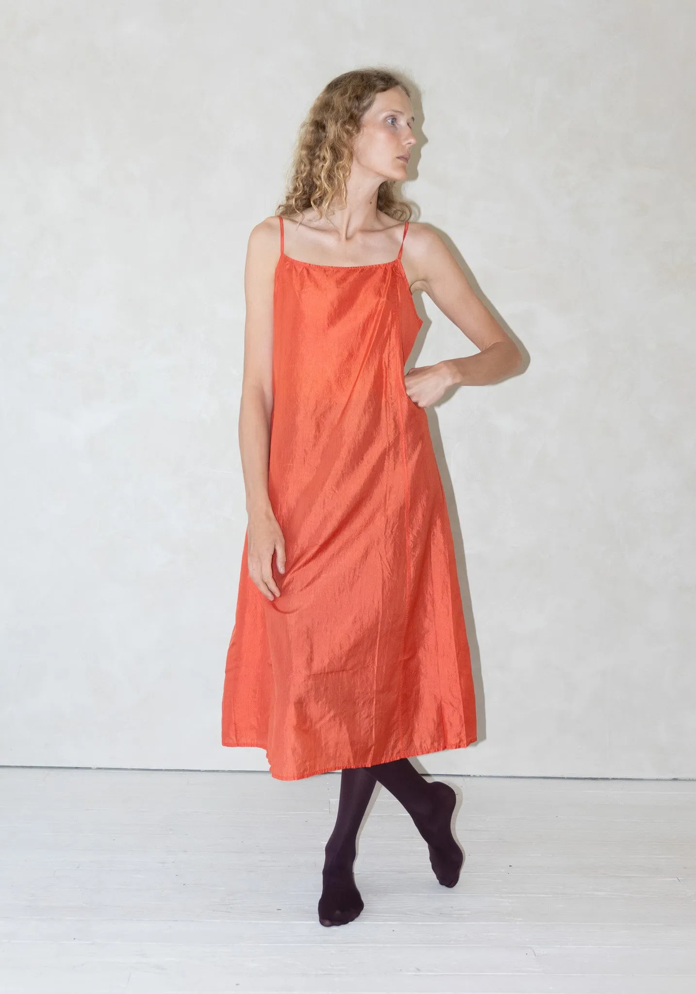 Silk Slip Dress in Coral