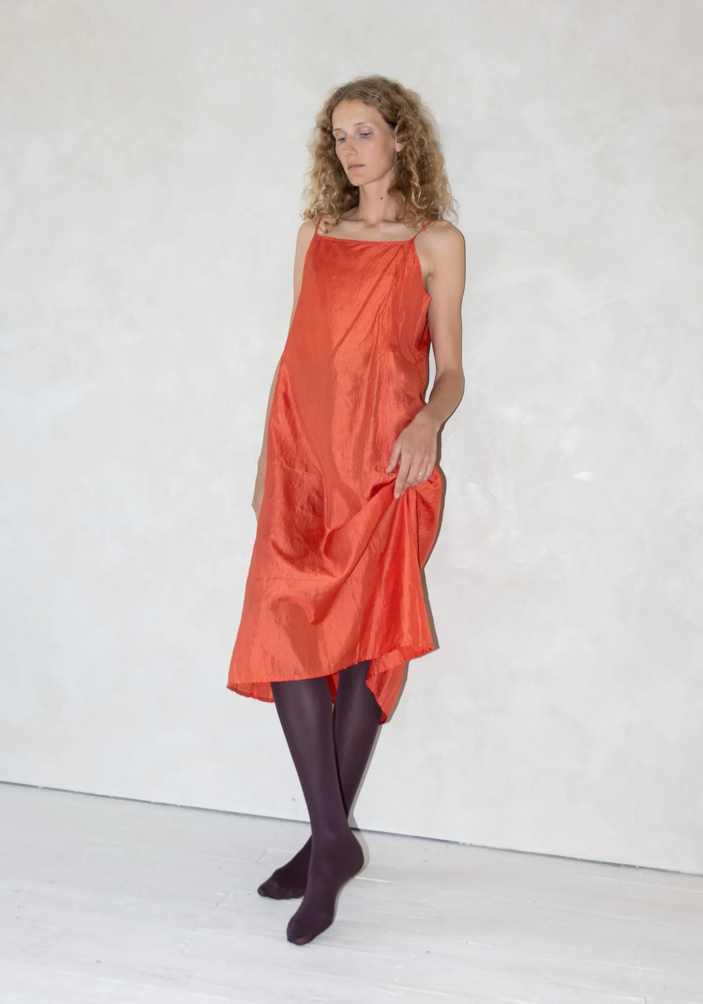 Silk Slip Dress in Coral