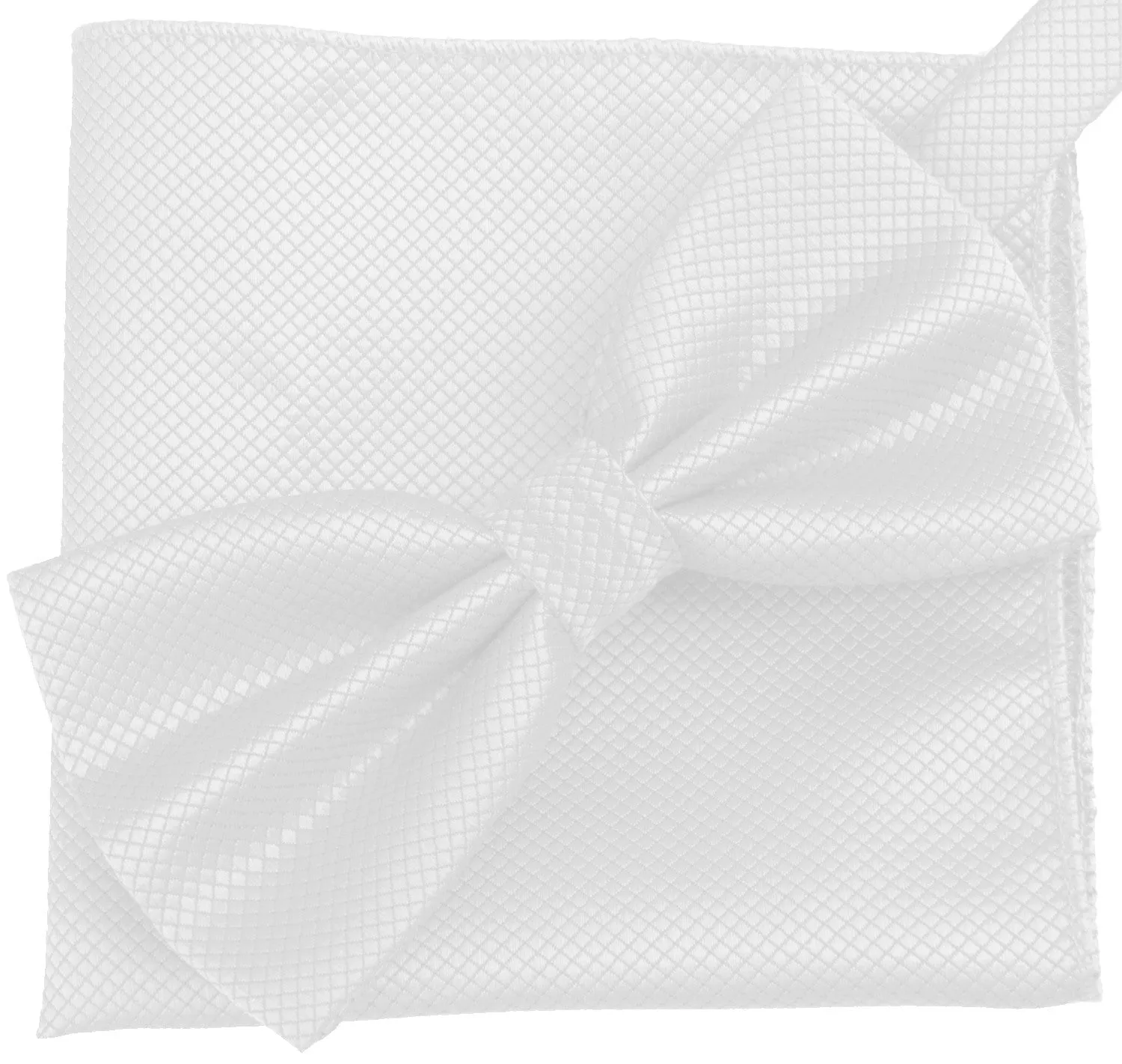 Silky White [Diamond Shape Print] - Bow Tie and Pocket Square Matching Set