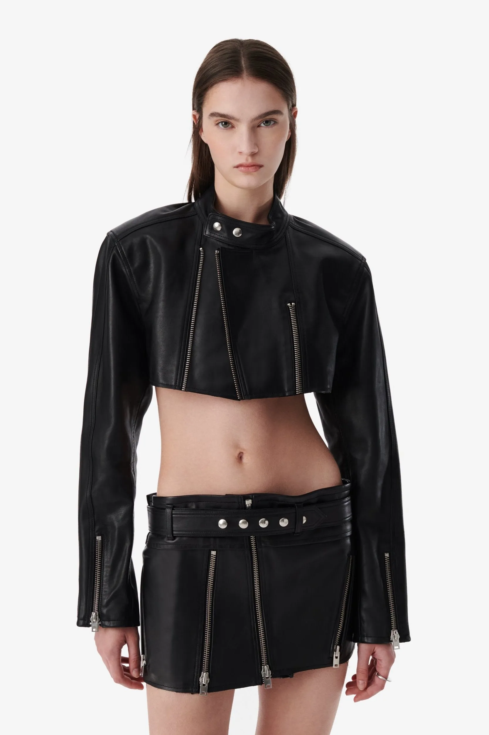 SMV X IRO BLACK LEATHER CROP MOTO JACKET