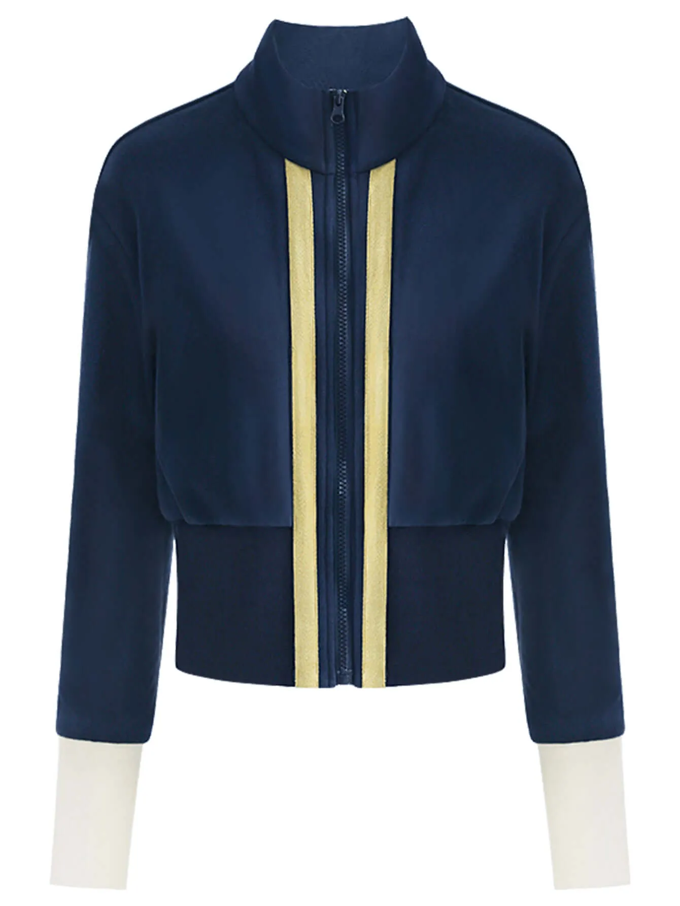 Sporty Contrast Striped Navy Cotton Jacket