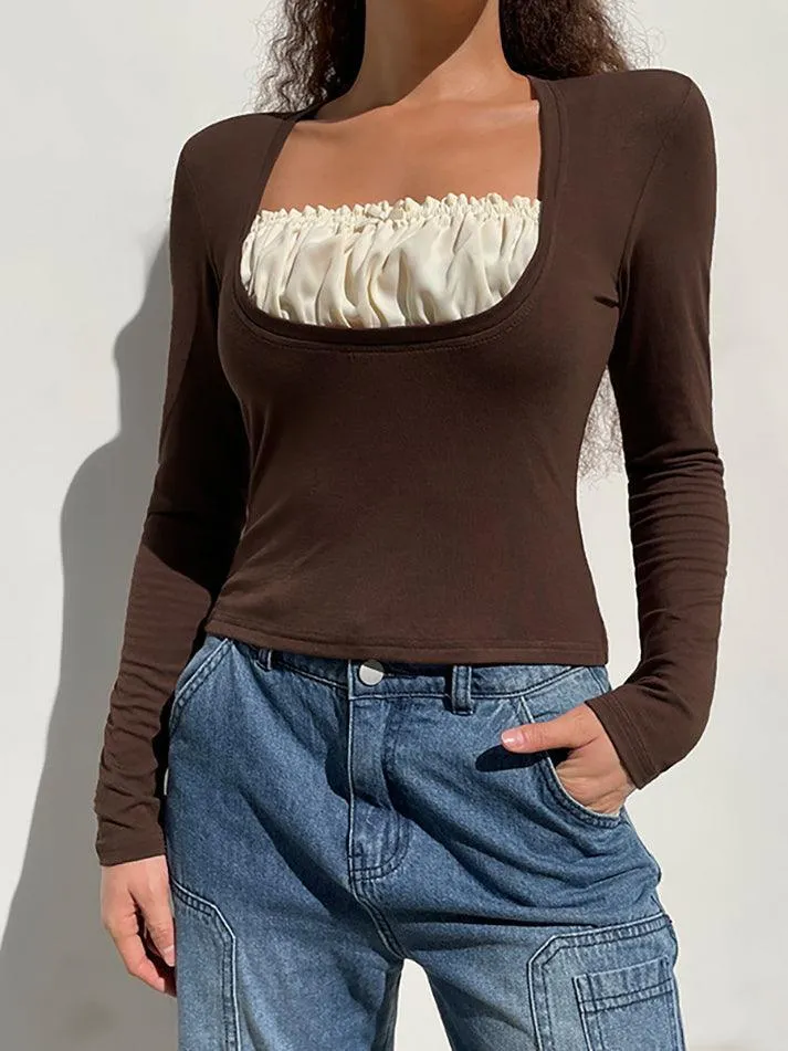 Square collar Lace Crop Top