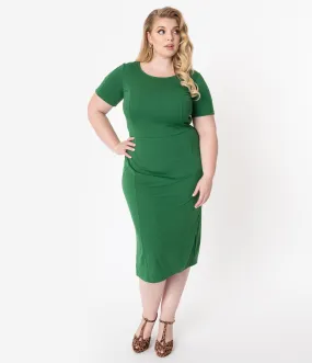 Unique Vintage Plus Size 1960s Green Short Sleeve Mod Wiggle Dress