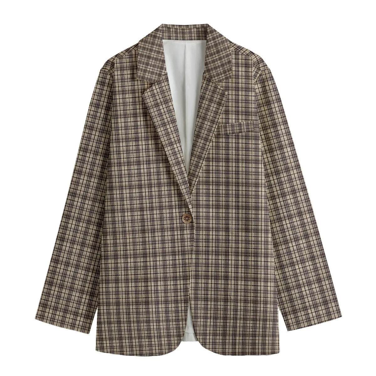 Vampire Art 100% Cotton Dark Academia Cream & Black Tartan Women's Leisure Blazer | 245GSM Cotton