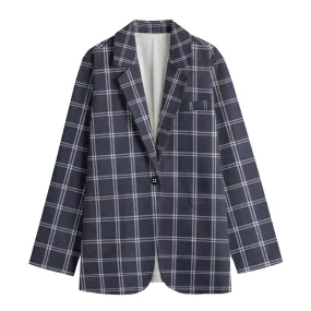 Vampire Art 100% Cotton Dark Academia Victorian Vintage Navy Windowpane Women's Leisure Blazer