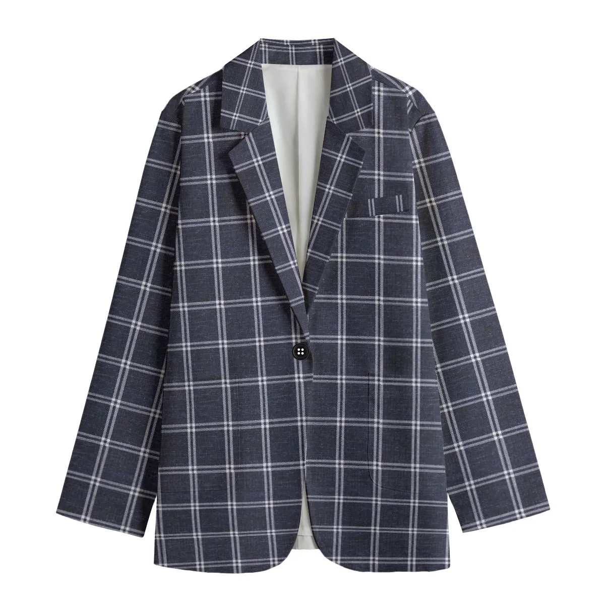 Vampire Art 100% Cotton Dark Academia Victorian Vintage Navy Windowpane Women's Leisure Blazer