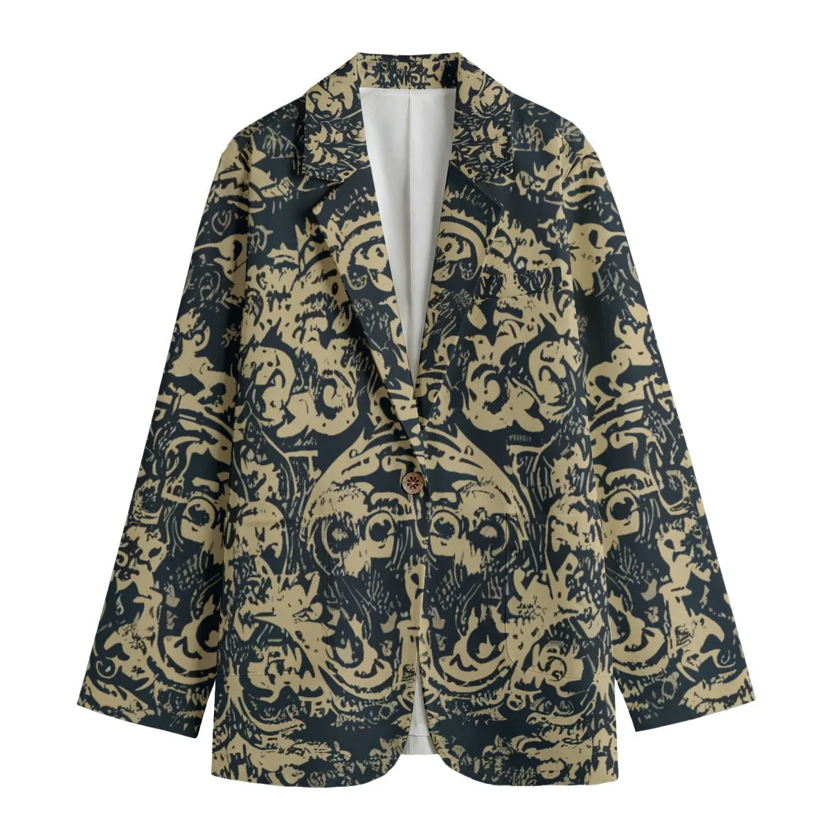 Vampire Art 100% Cotton Grunge Damask Women's Leisure Blazer | 245GSM Cotton