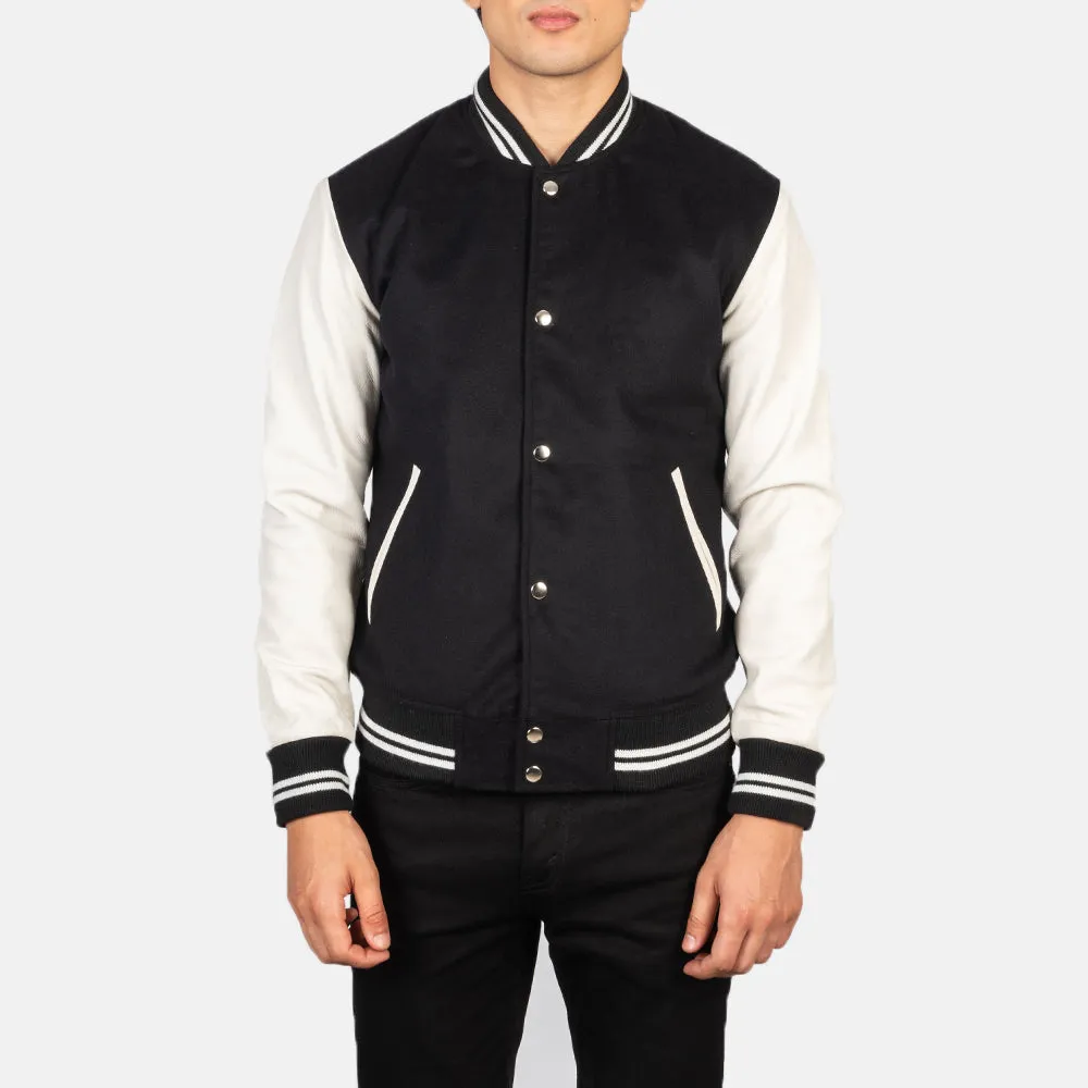 Vaxton Black & White Hybrid Varsity Jacket