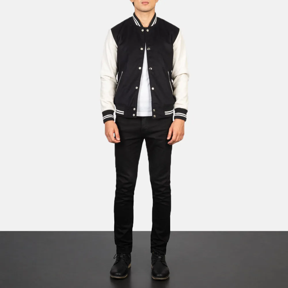 Vaxton Black & White Hybrid Varsity Jacket