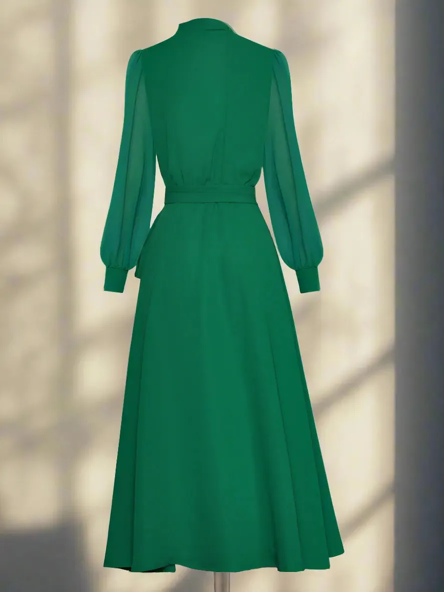 Victoria Vintage Full Sleeve Green Dress