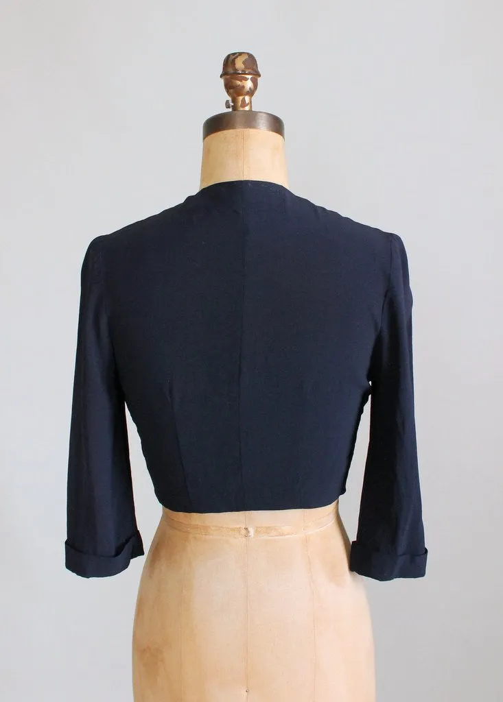 Vintage 1940s Navy Rayon Bolero Jacket