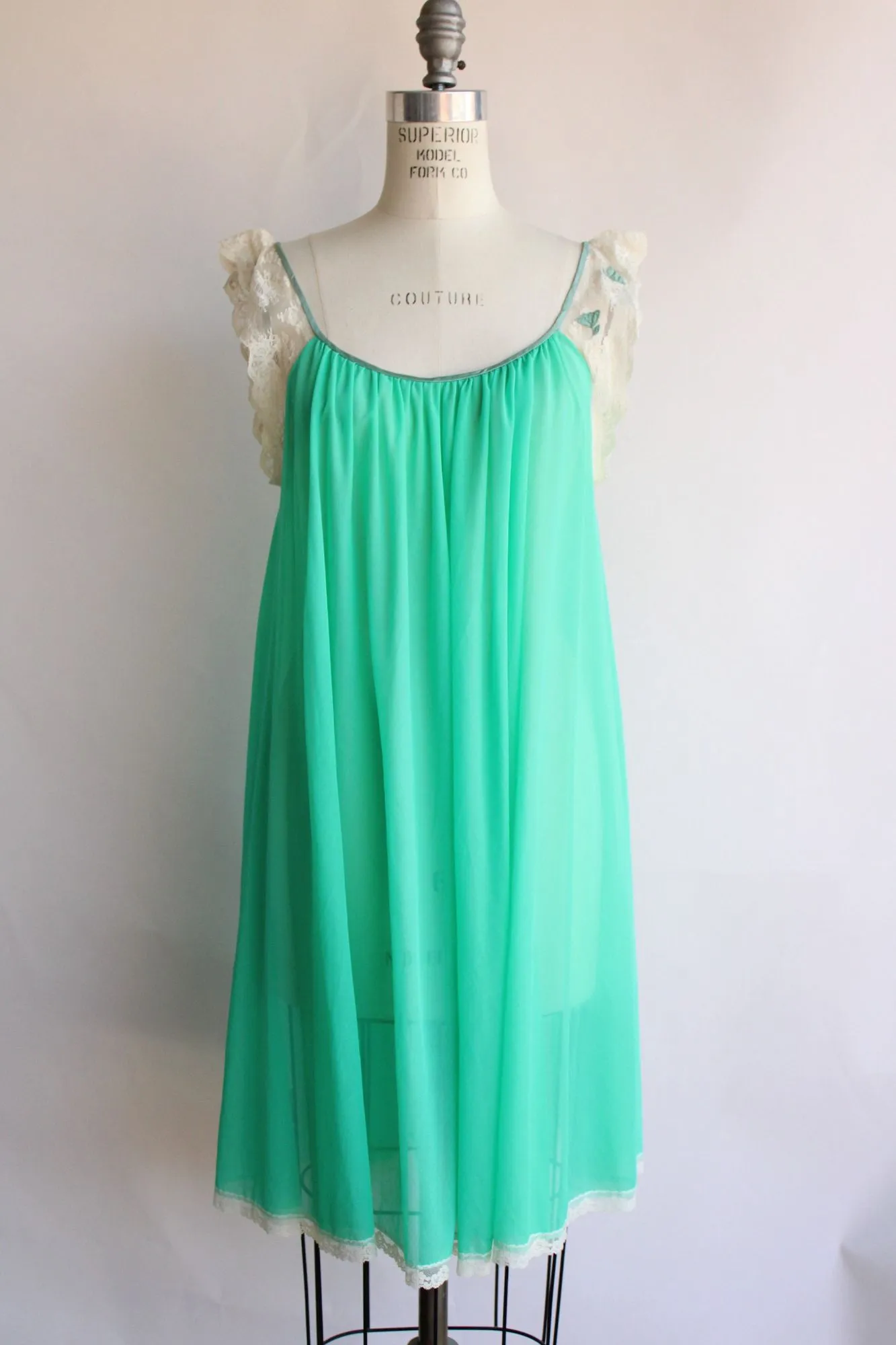 Vintage 1960s 1970s Green Nightgown with Butterflies, Claire Sandra by Lucie Ann