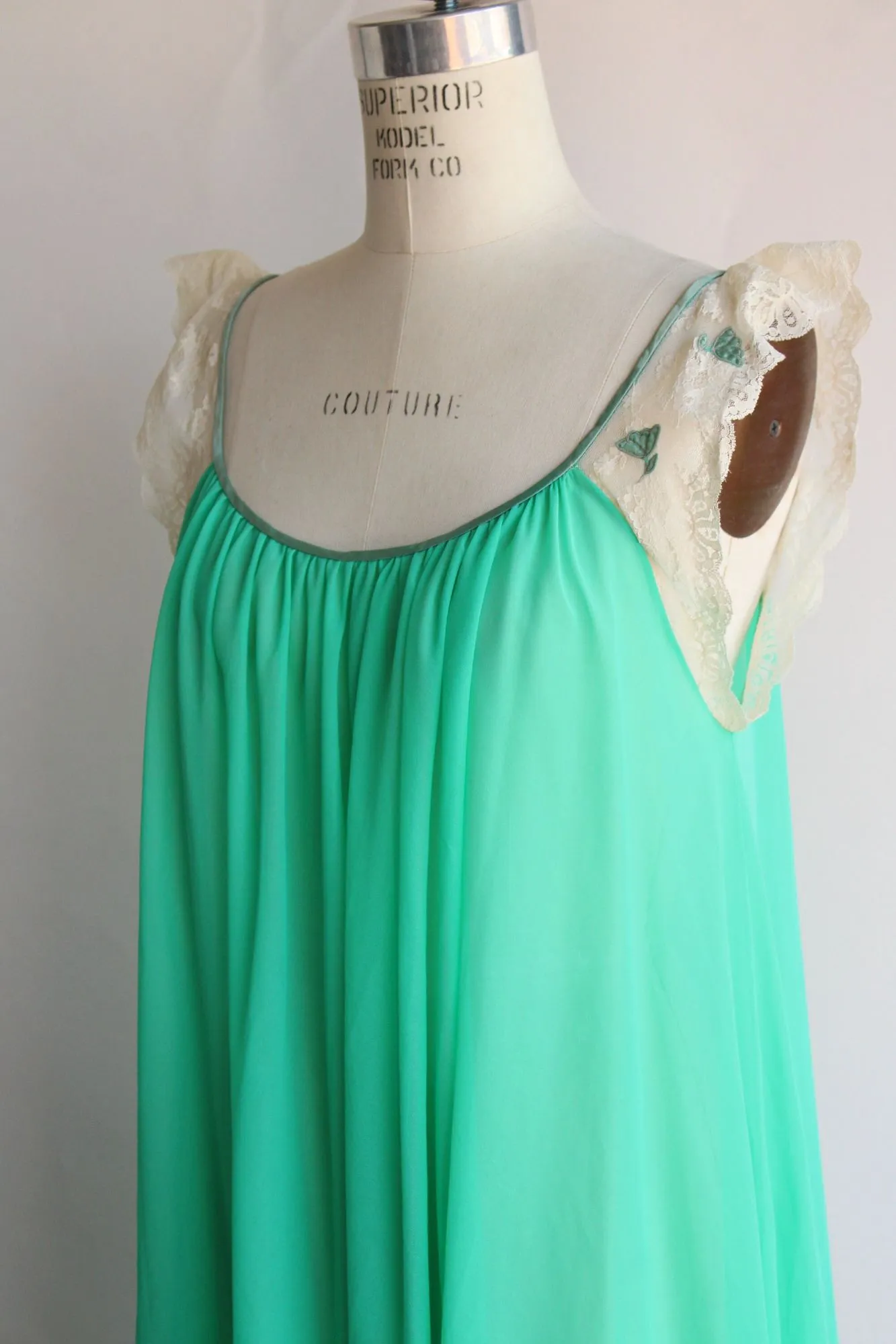 Vintage 1960s 1970s Green Nightgown with Butterflies, Claire Sandra by Lucie Ann