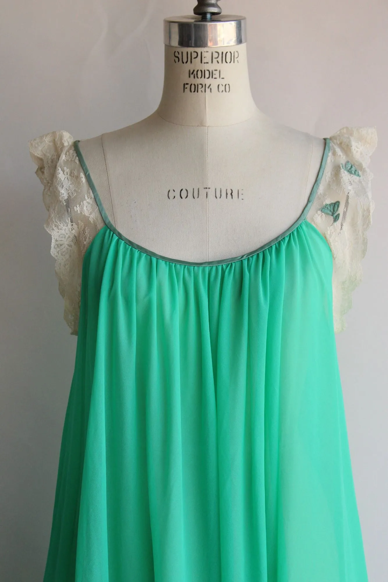 Vintage 1960s 1970s Green Nightgown with Butterflies, Claire Sandra by Lucie Ann