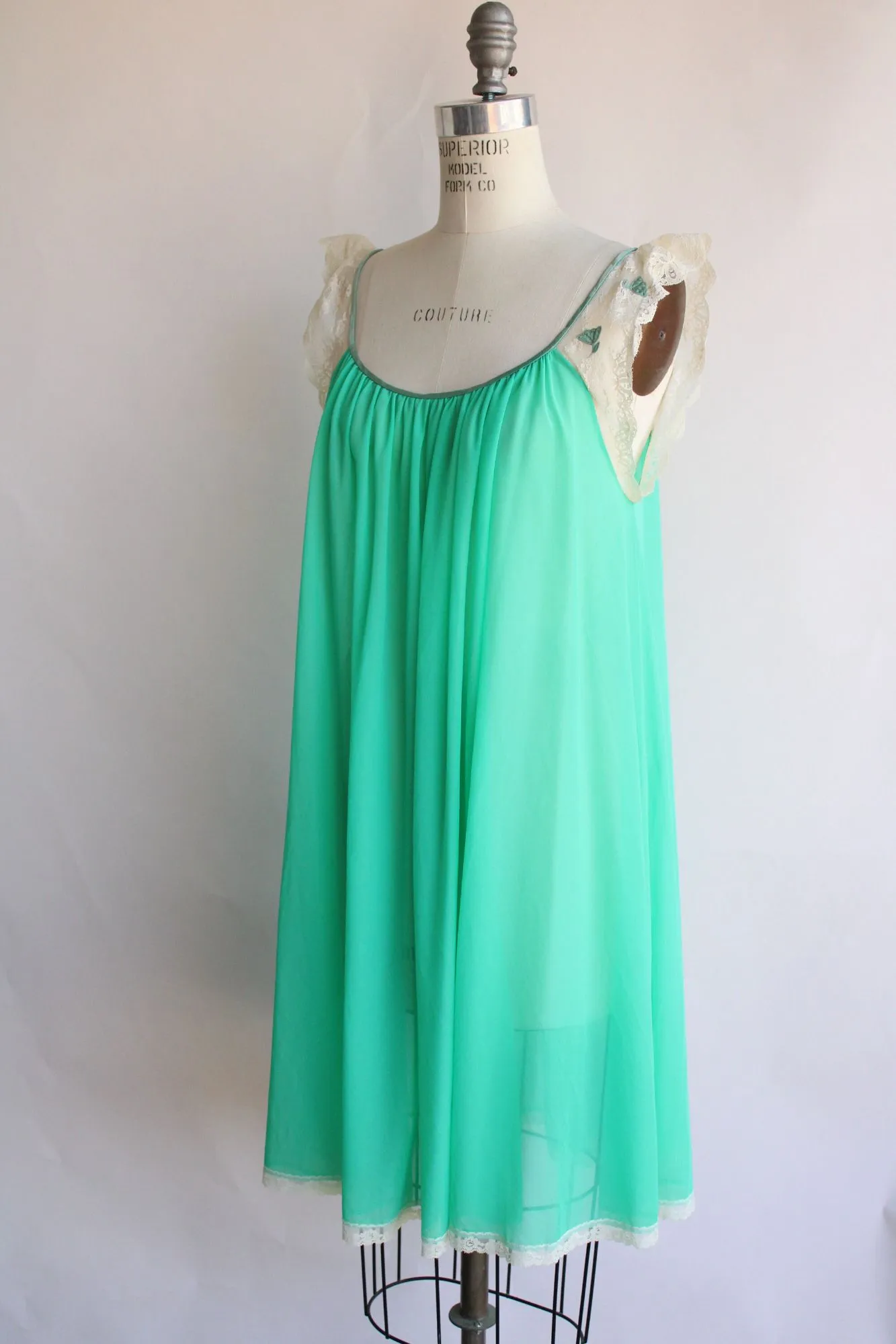 Vintage 1960s 1970s Green Nightgown with Butterflies, Claire Sandra by Lucie Ann