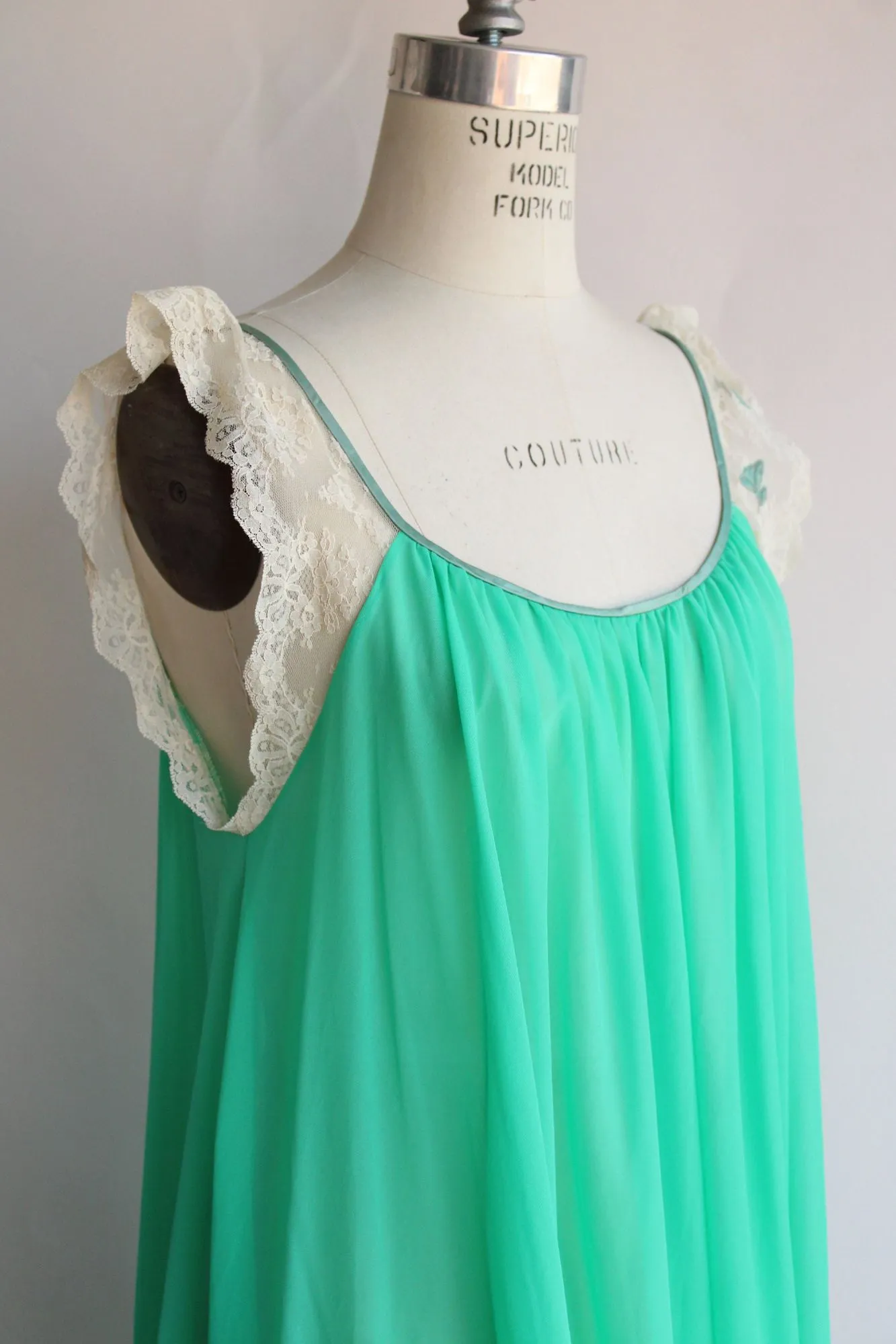 Vintage 1960s 1970s Green Nightgown with Butterflies, Claire Sandra by Lucie Ann