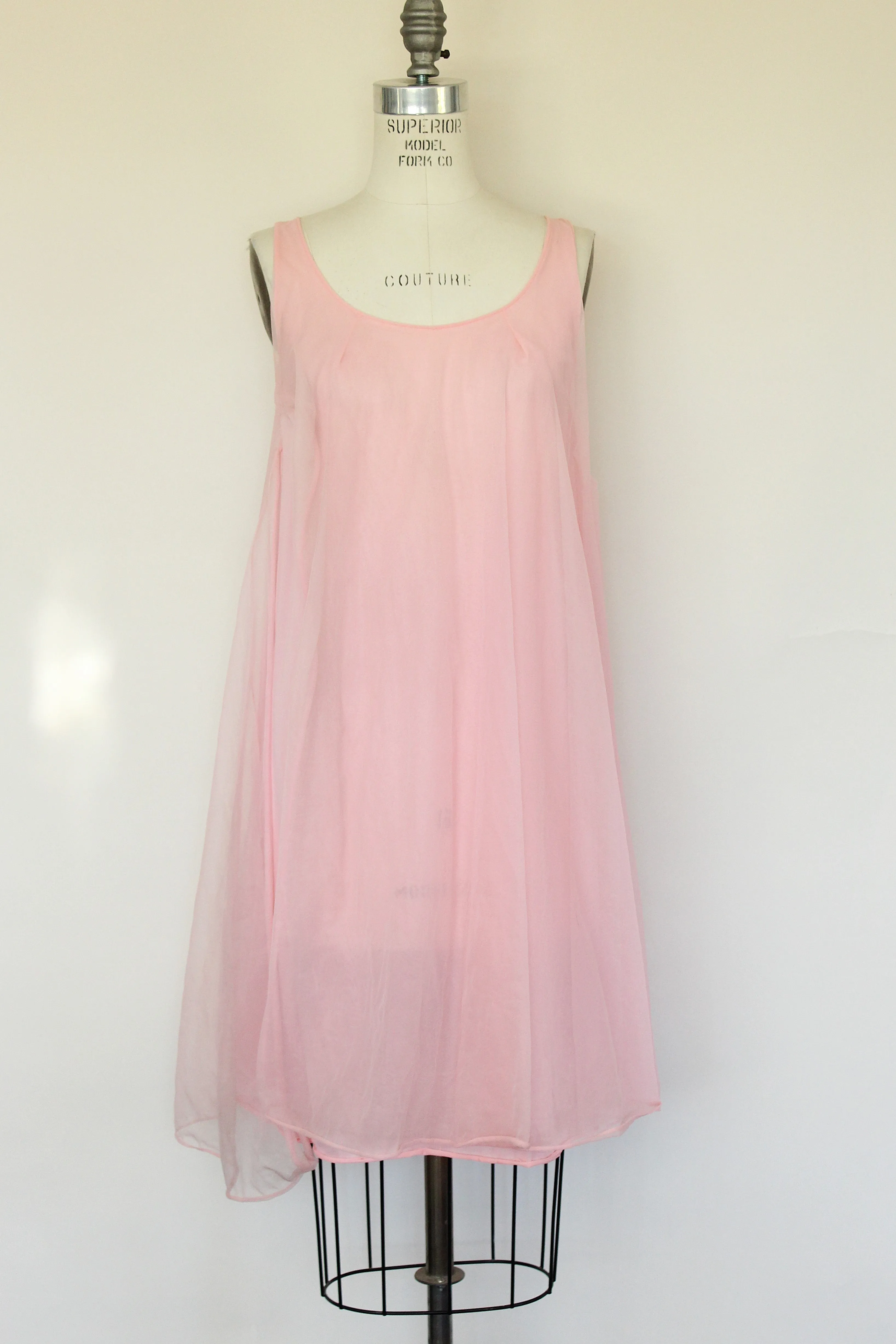 Vintage 1960s Pink Nylon Babydoll Nightgown