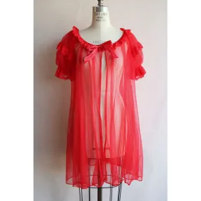 Vintage 1960s Red Nylon Babydoll Peignoir