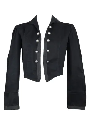 Vintage 2000s Y2K Gothic Grunge Victorian Style Black High Neck Open Fitted Blazer Jacket with Button Details | Size L-XL