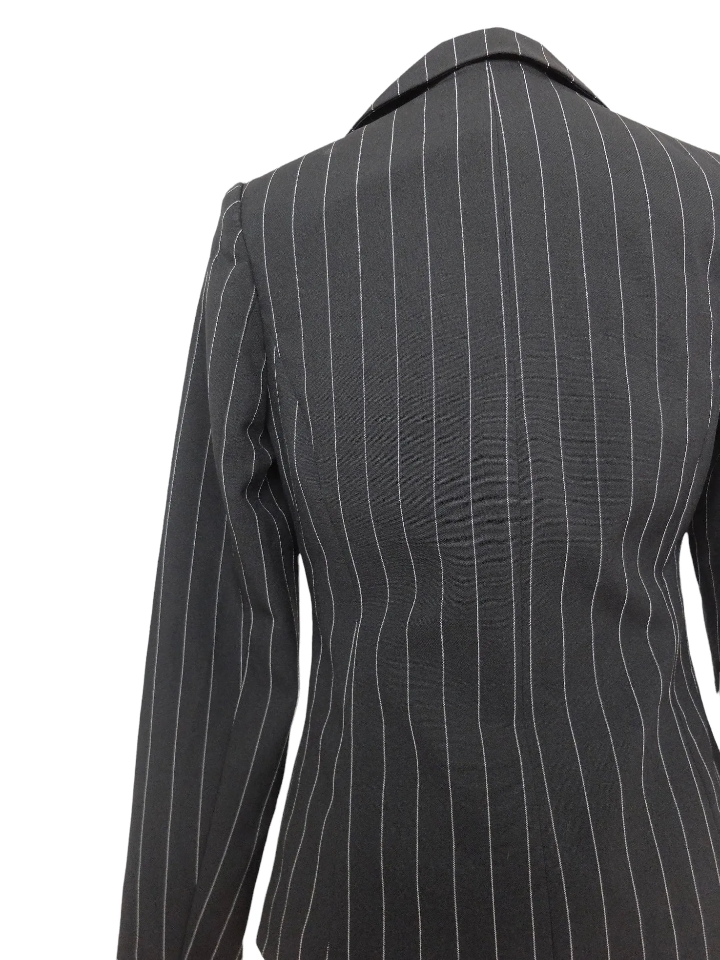 Vintage 90s Y2K Preppy Chic Grunge Goth Black Pinstriped Collared Button Down Blazer Jacket