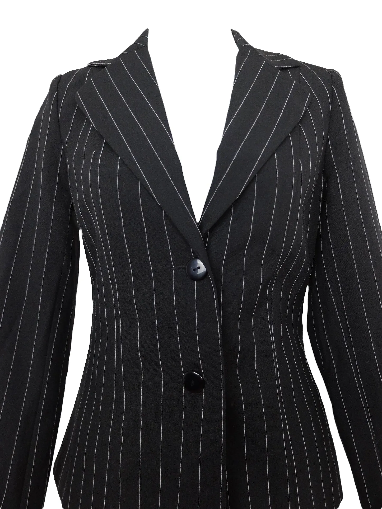 Vintage 90s Y2K Preppy Chic Grunge Goth Black Pinstriped Collared Button Down Blazer Jacket