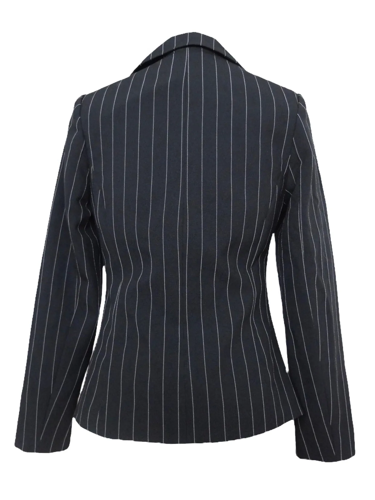 Vintage 90s Y2K Preppy Chic Grunge Goth Black Pinstriped Collared Button Down Blazer Jacket