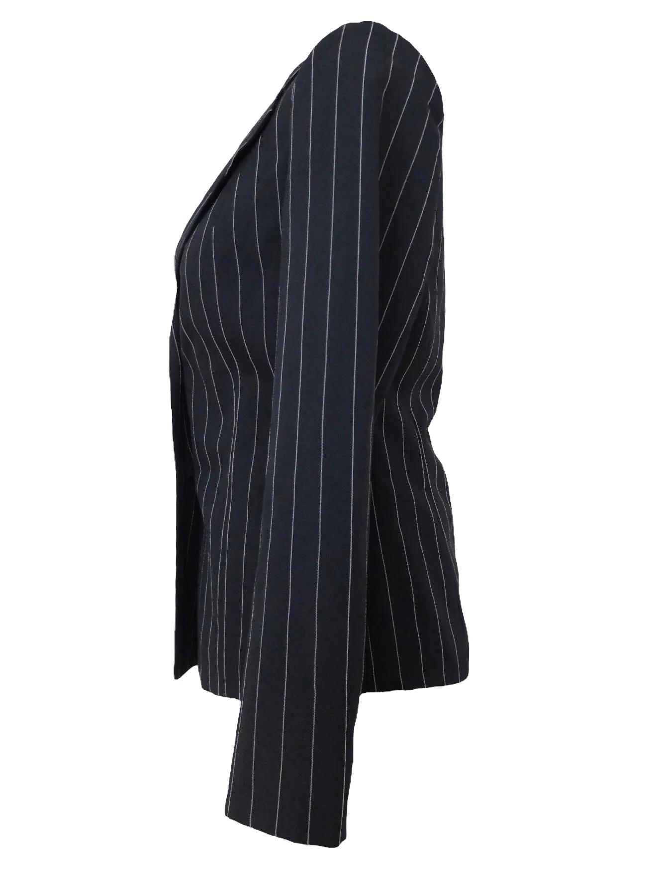 Vintage 90s Y2K Preppy Chic Grunge Goth Black Pinstriped Collared Button Down Blazer Jacket